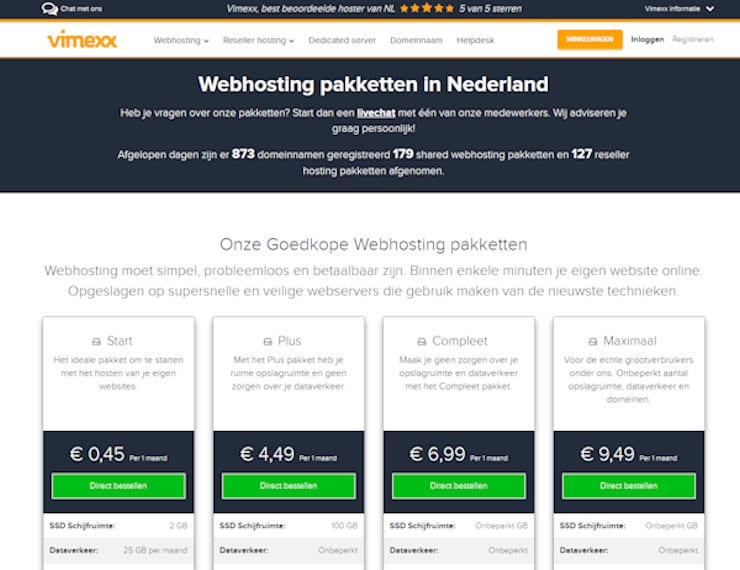 webhosting paketten van Vimexx