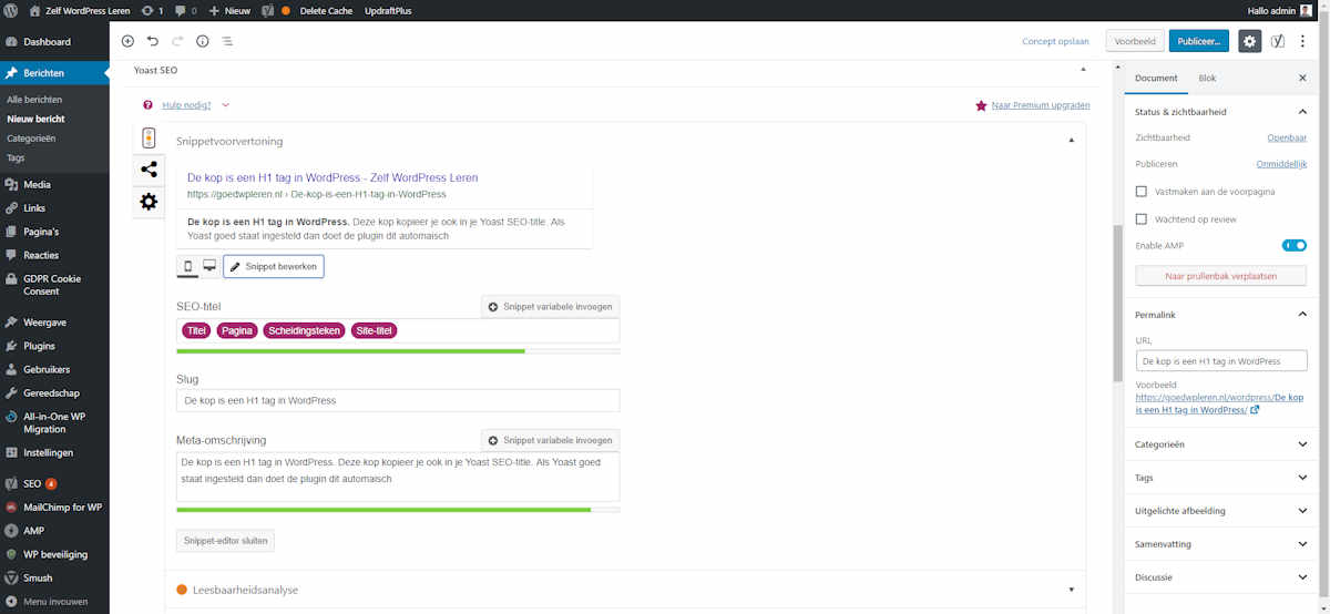 Yoast SEo title is gelijk aan je artikel titel