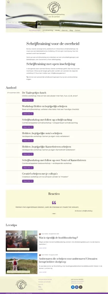 voorbeeld cursussen met agenda punten en links naar betreffende pagina's