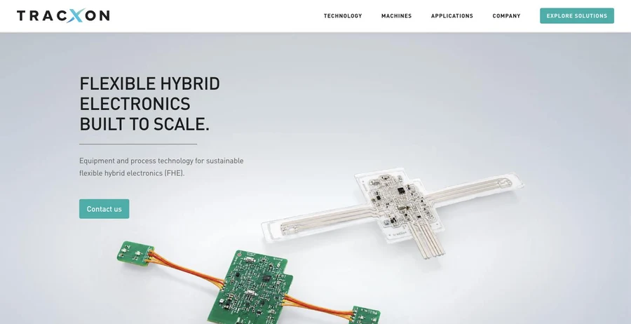 Hero sectie van de TracXon website met flexibele hybride elektronica